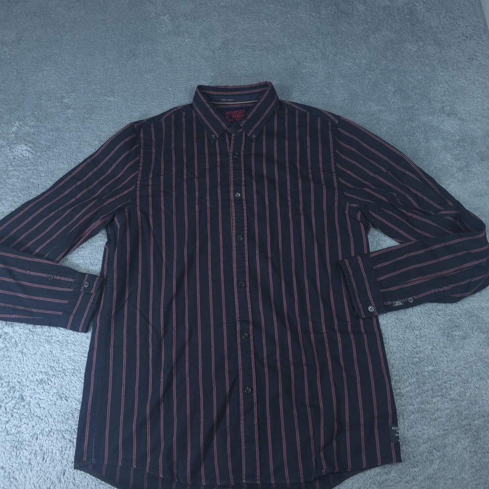 Scotch & Soda Shirt Mens XL Blue Red Striped Long Sleeve Button Up Stretch